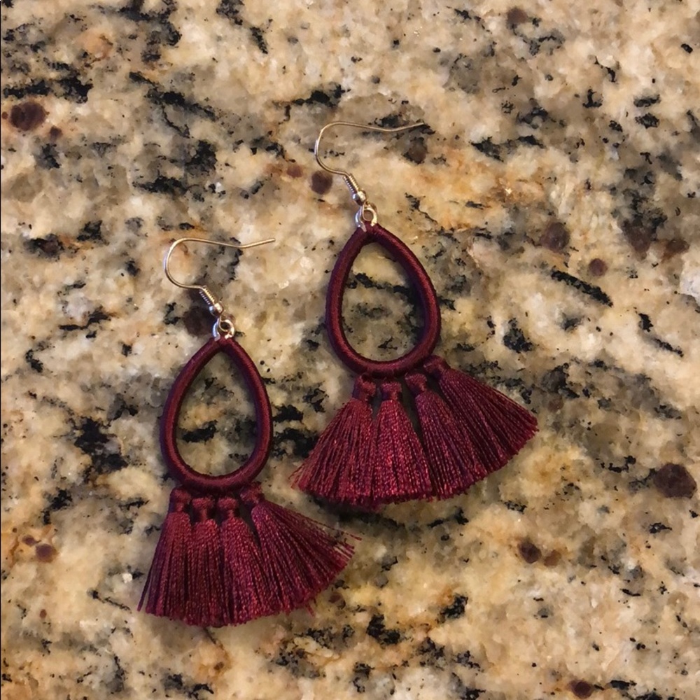 Crimson tassle silk earrings
